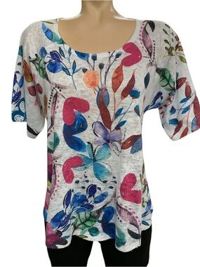 ET Lois Women’s Scoop Neck Short Sleeve Floral Print Tee - Multicolor Size M